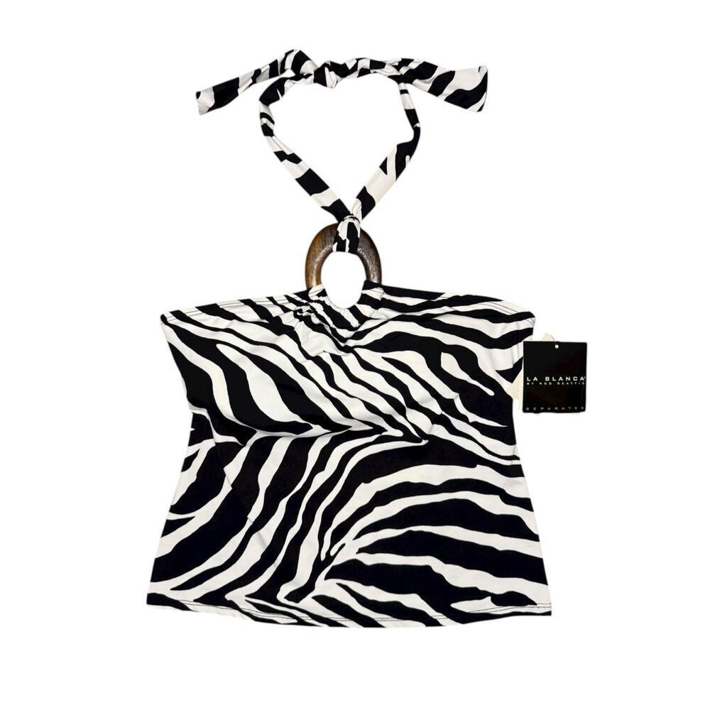 La Blanca Black and White Zebra Halter Swim Top ( no tags )